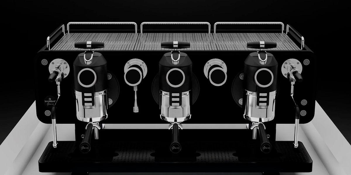 A photorealistic detailed coffee machine is presented on a white podium. 3D rendering, design studio, 3D product, animation, character design, 2D animation, video production services, book trailer services, digital marketing services, motion design, motion graphics. RDV Media – Multimedia production company. Serving brands globally. New York, Los Angeles, California, Atlanta, USA, Dublin, Ireland, EU, London, England, UK, Doha, Qatar, UAE, Abu Dhabi, Ajman, Dubai, Fujairah, Ras Al Khaimah, Sharjah, and Umm Al Quwain.