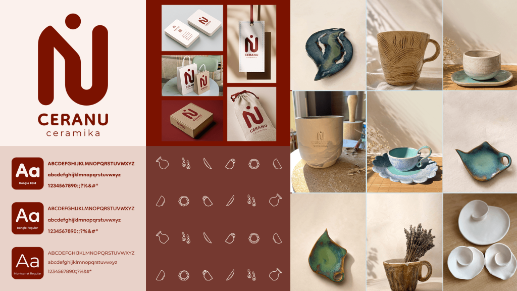 Branding concept with logos on packaging, business cards, and mugs, alongside handmade ceramic art pieces, pattern designs, and color palette samples in earthy tones. 3D rendering, design studio, 3D product, animation, character design, 2D animation, video production services, book trailer services, digital marketing services, motion design, motion graphics. RDV Media – Multimedia production company. Serving brands globally. New York, Los Angeles, California, Atlanta, USA, Dublin, Ireland, EU, London, England, UK, Doha, Qatar, UAE, Abu Dhabi, Ajman, Dubai, Fujairah, Ras Al Khaimah, Sharjah, and Umm Al Quwain.