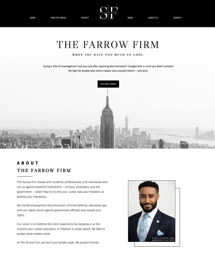 RDV Media The Farrow Firm Website Still Shot. 3D rendering, design studio, 3D product, animation, character design, 2D animation, video production services, book trailer services, digital marketing services, motion design, motion graphics. RDV Media – Multimedia production company. Serving brands globally. New York, Los Angeles, California, Atlanta, USA, Dublin, Ireland, EU, London, England, UK, Doha, Qatar, UAE, Abu Dhabi, Ajman, Dubai, Fujairah, Ras Al Khaimah, Sharjah, and Umm Al Quwain.