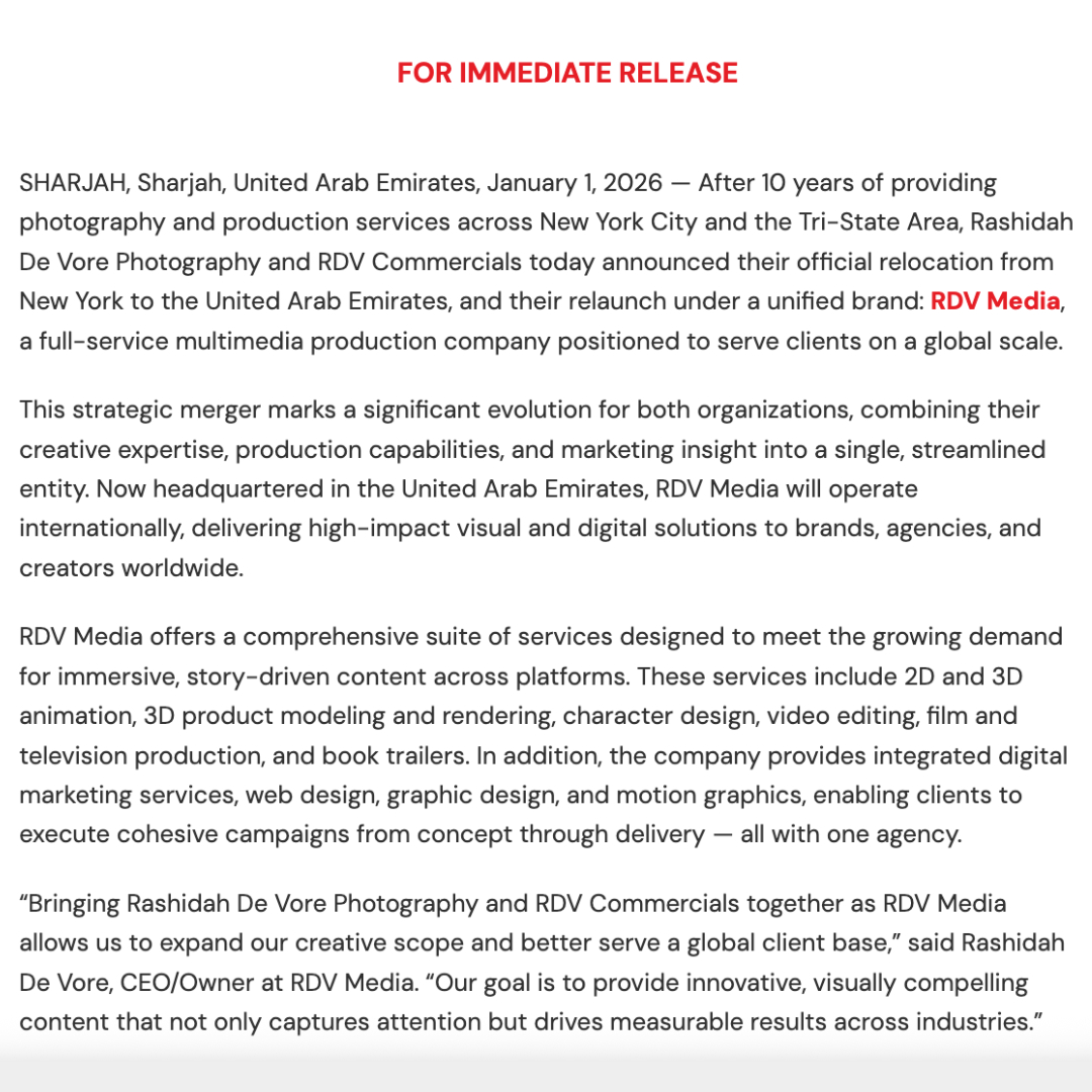 RDV Media Press Release Screenshot